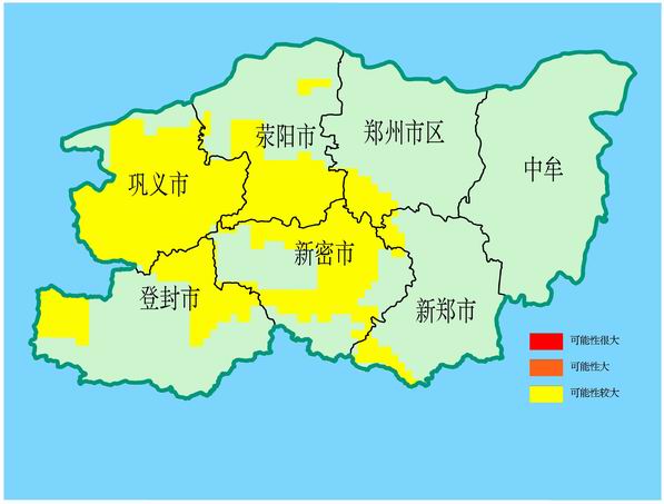 郑州市汛期地质灾害气象预报预警结果（2017.10.03 20:00 — 2017.10.04 20:00）