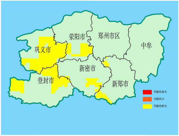 郑州市汛期地质灾害气象预报预警结果（2017.10.06 20:00 — 2017.10.07 20:00）
